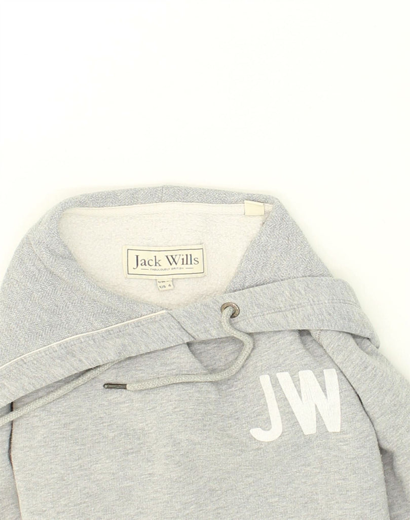 JACK WILLS Womens Graphic Hoodie Jumper UK 8 Small Grey Cotton | Vintage Jack Wills | Thrift | Second-Hand Jack Wills | Used Clothing | Messina Hembry 