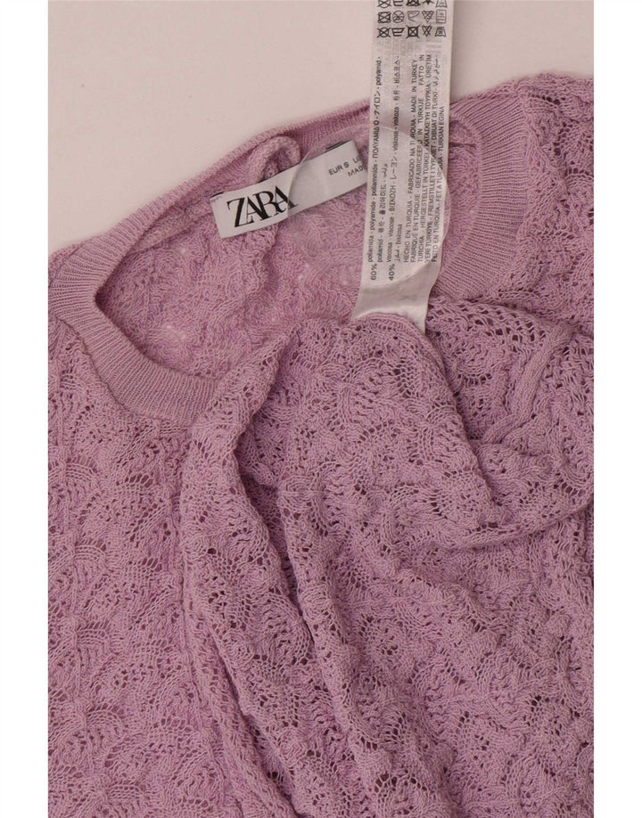 Zara Womens Crop Top Long Sleeve UK 10 Small Purple Polyamide