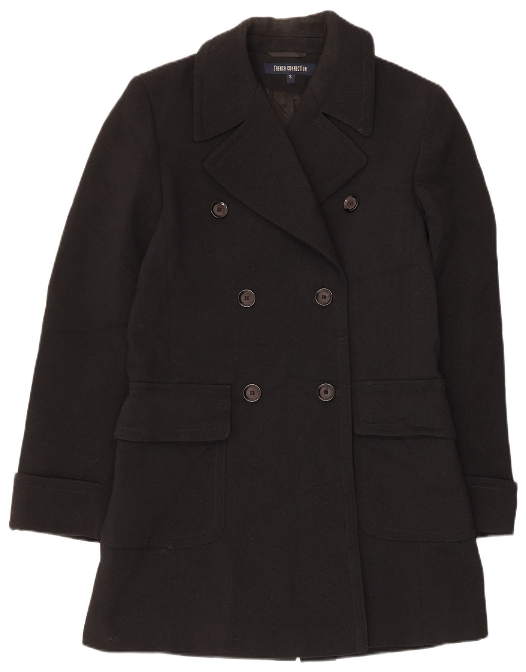 French Connection Womens Double Breasted Coat UK 10 Small Black Wool