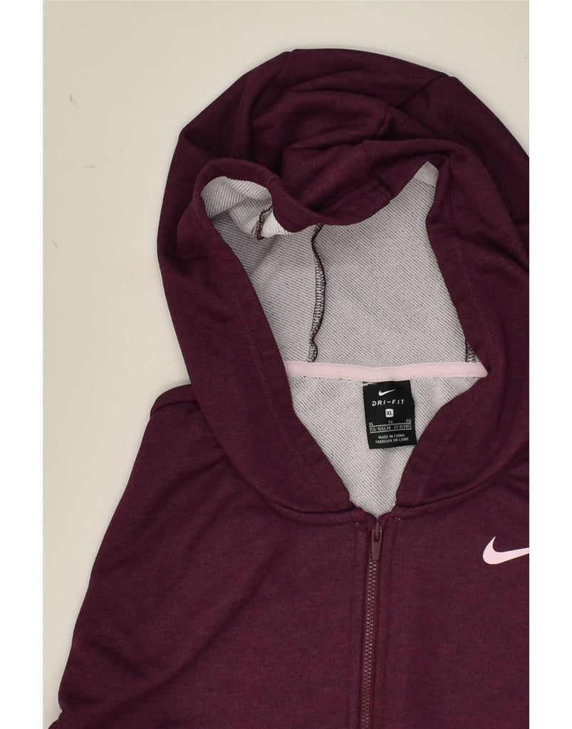 NIKE Girls Dri Fit Graphic Zip Hoodie Sweater 13-14 Years XL Burgundy | Vintage Nike | Thrift | Second-Hand Nike | Used Clothing | Messina Hembry 