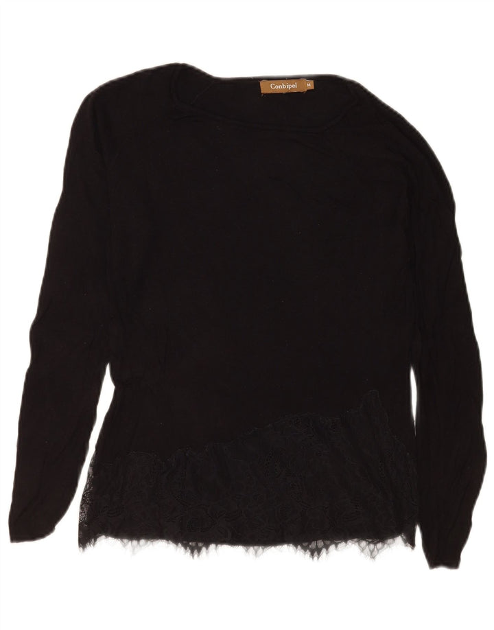 Conbipel Womens Top Long Sleeve UK 12 Medium Black Floral