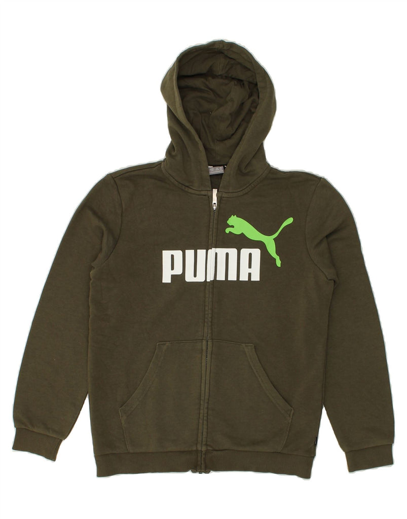 PUMA Boys Graphic Zip Hoodie Sweater 13-14 Years Khaki Cotton | Vintage Puma | Thrift | Second-Hand Puma | Used Clothing | Messina Hembry 