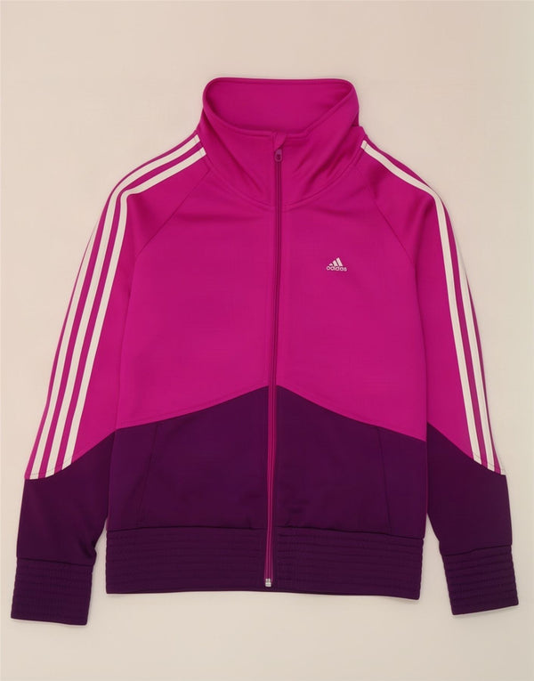 Adidas Girls Tracksuit Top Jacket 14-15 Years Pink Colourblock Polyester