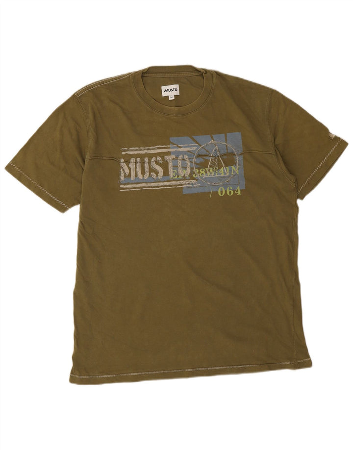 Musto Mens Graphic T-Shirt Top Medium Khaki Cotton