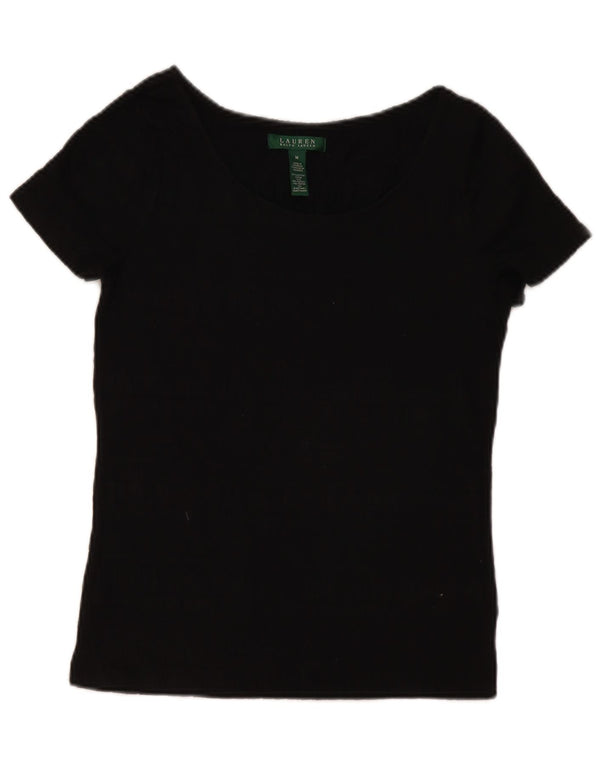 RALPH LAUREN Womens Blouse Top UK 12 Medium Black Cotton