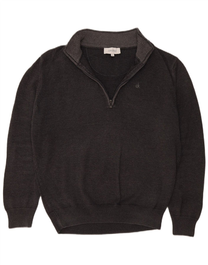Calvin Klein Mens Zip Neck Jumper Sweater XL Grey Cotton