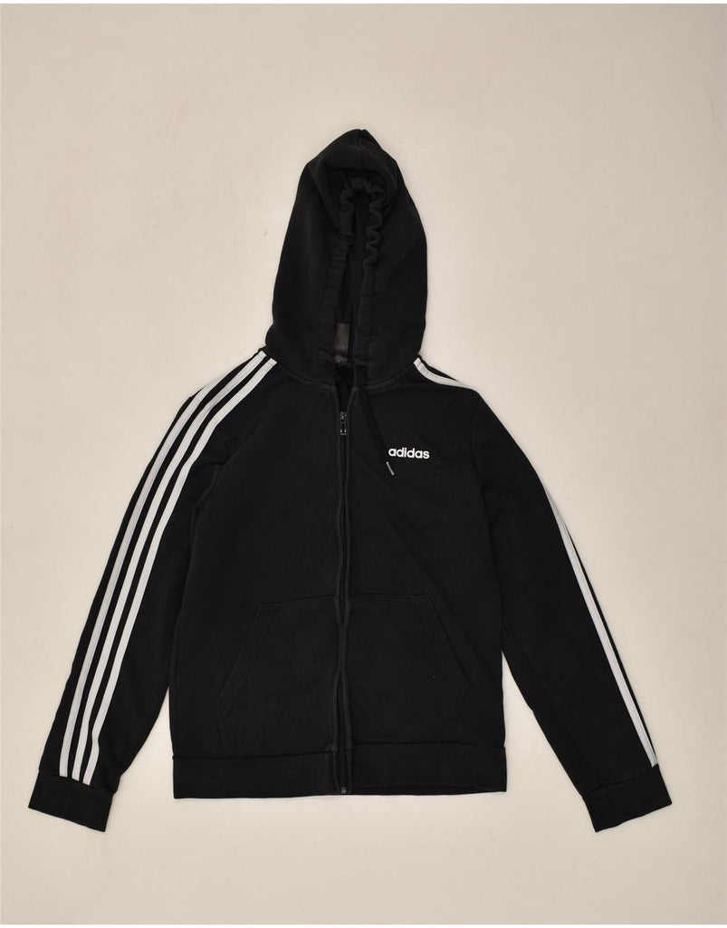 ADIDAS Womens Zip Hoodie Sweater UK 12-14 Medium Black Cotton | Vintage Adidas | Thrift | Second-Hand Adidas | Used Clothing | Messina Hembry 