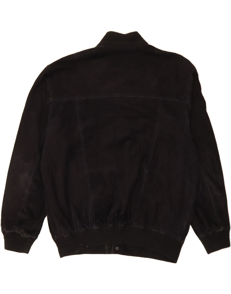 VINTAGE Mens Suede Bomber Jacket UK 42 XL Navy Blue Leather Vintage Vintage and Second-Hand Vintage from Messina Hembry 