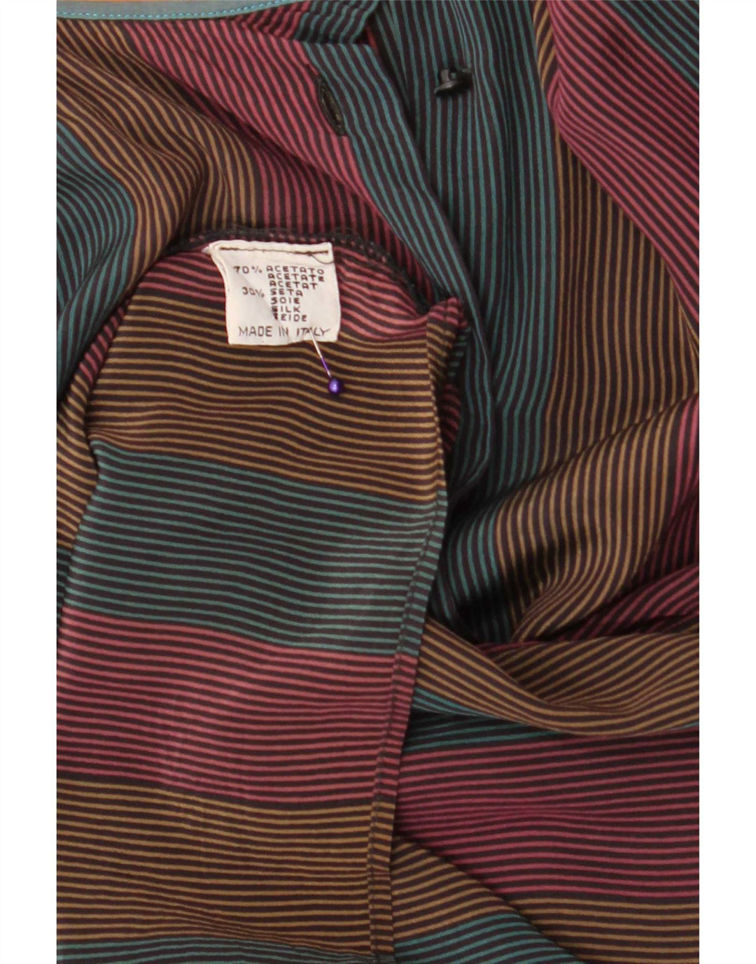 Vintage Womens Shirt Blouse IT 46 Large Multicoloured Striped Acetate