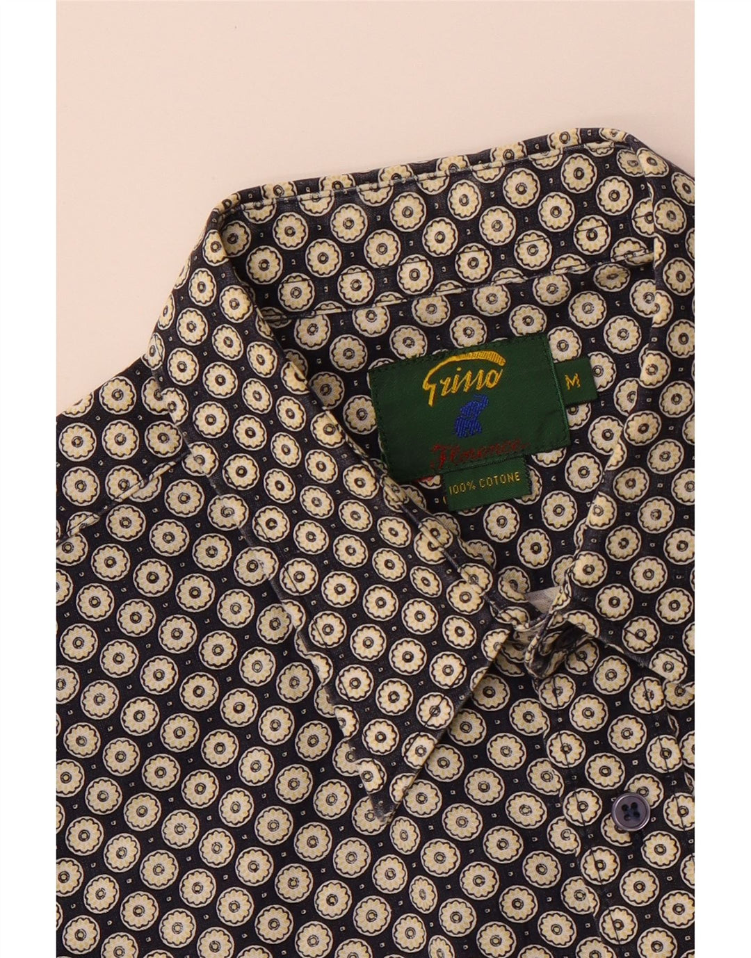 FLORENCE Mens Shirt Medium Navy Blue Floral Cotton