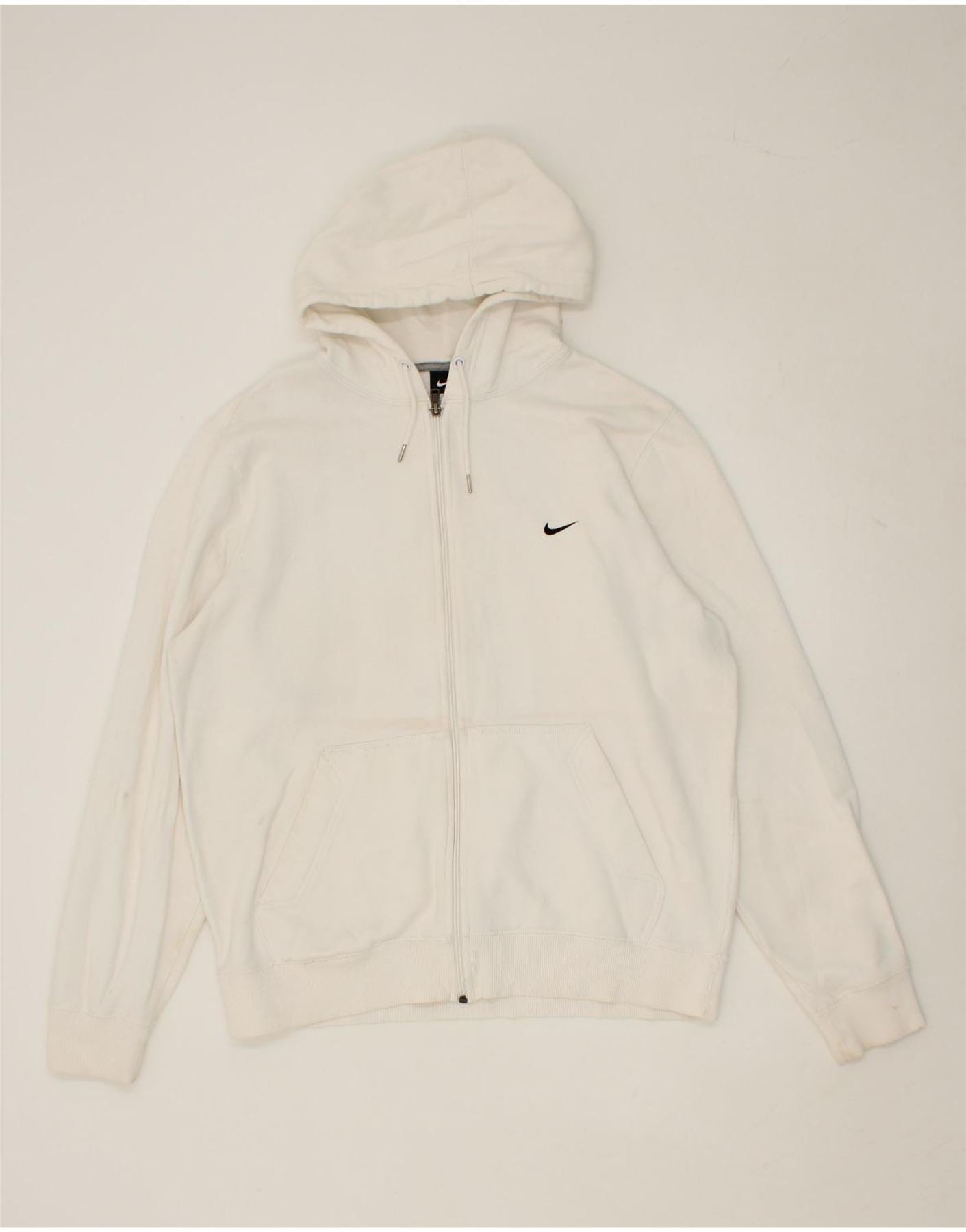 NIKE Mens Zip Hoodie Sweater Large White Cotton Vintage Second Hand Clothing Online Messina Hembry