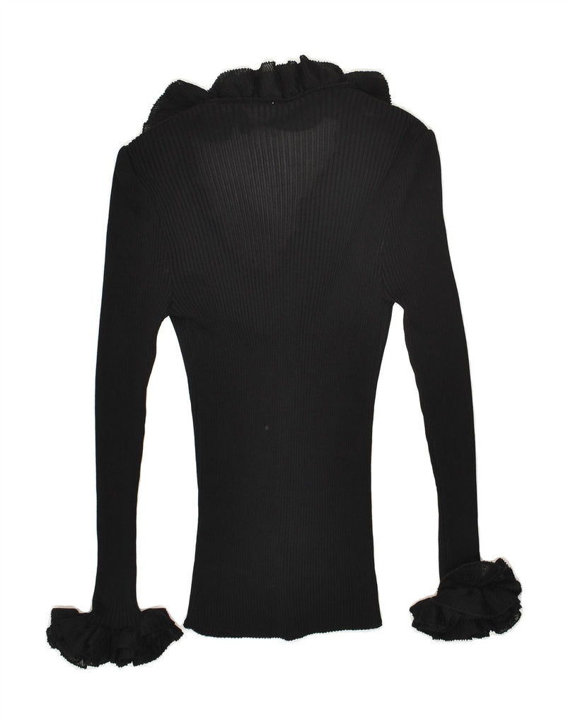 VINTAGE Womens Ruffle Front V-Neck Jumper Sweater UK 16 Large  Black | Vintage Vintage | Thrift | Second-Hand Vintage | Used Clothing | Messina Hembry 
