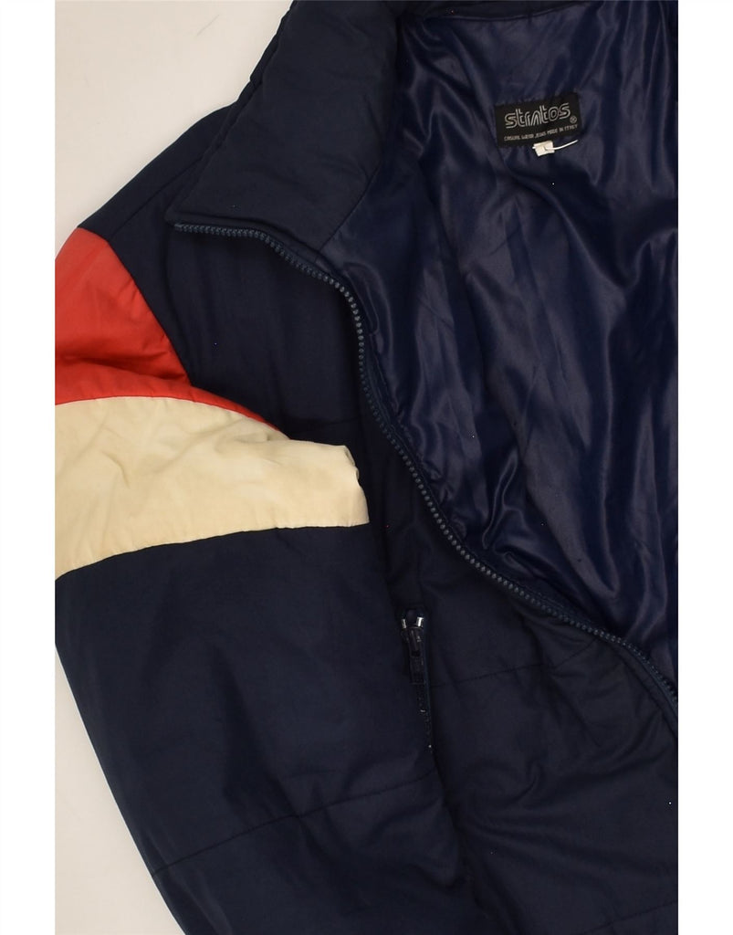 VINTAGE Mens Padded Jacket UK 40 Large Navy Blue Colourblock Polyester | Vintage Vintage | Thrift | Second-Hand Vintage | Used Clothing | Messina Hembry 