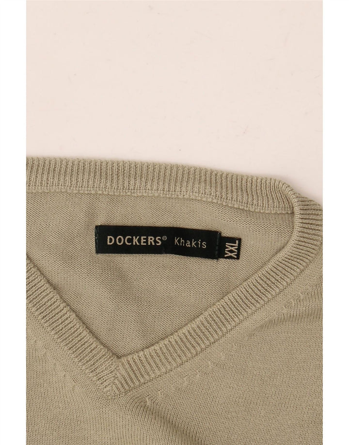 Dockers Mens Khakis V-Neck Jumper Sweater 2XL Khaki