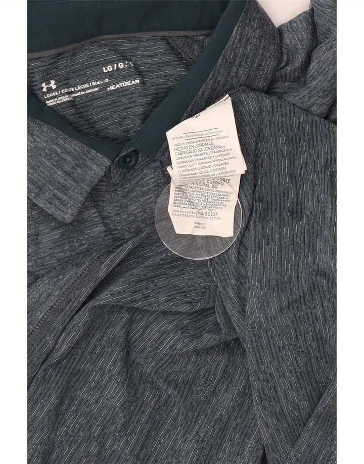 Under Armour Mens Heat Gear Polo Shirt Large Blue Flecked Polyester