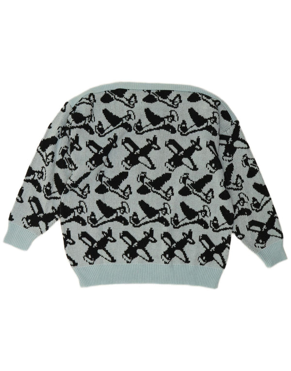 Vintage Womens Abstract Pattern Boat Neck Jumper Sweater EU 40 Medium Blue