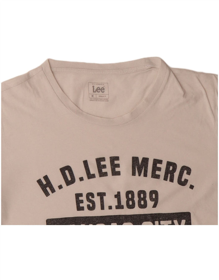 LEE Mens Regular Fit Graphic T-Shirt Top Medium Off White Cotton