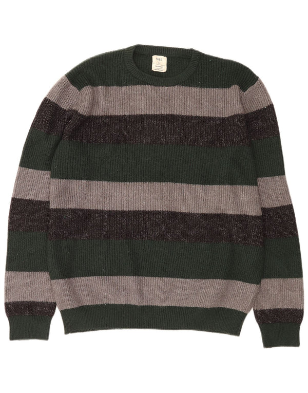 MARKS & SPENCER Mens Crew Neck Jumper Sweater XL Multicoloured Striped