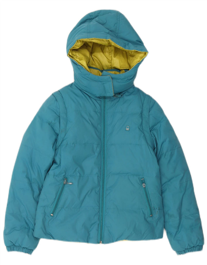 Benetton Girls Hooded Reversible Padded Jacket 7-8 Years Medium Blue