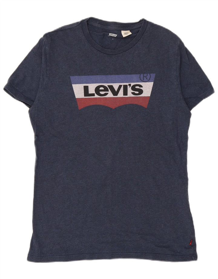 LEVI'S Mens Graphic T-Shirt Top Small Navy Blue Cotton