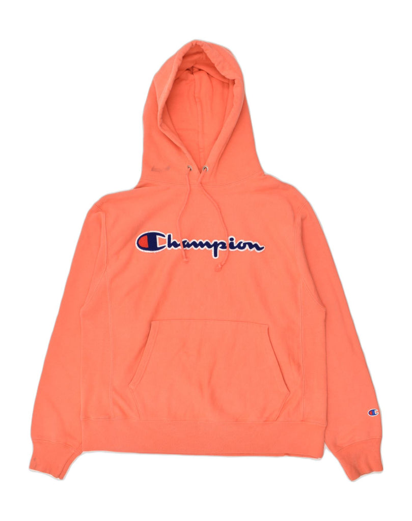 CHAMPION Mens Graphic Hoodie Jumper Medium Orange Cotton | Vintage Champion | Thrift | Second-Hand Champion | Used Clothing | Messina Hembry 