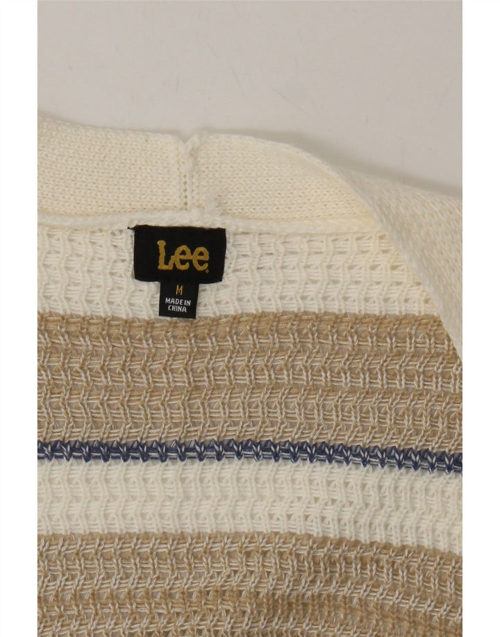LEE Womens Longline Open Cardigan Sweater UK 14 Medium Beige Striped Vintage Lee and Second-Hand Lee from Messina Hembry 