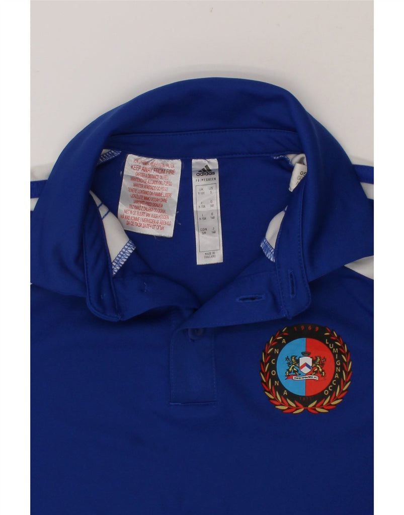 ADIDAS Boys Aeroready Graphic Polo Shirt 9-10 Years Blue Polyester Vintage Adidas and Second-Hand Adidas from Messina Hembry 