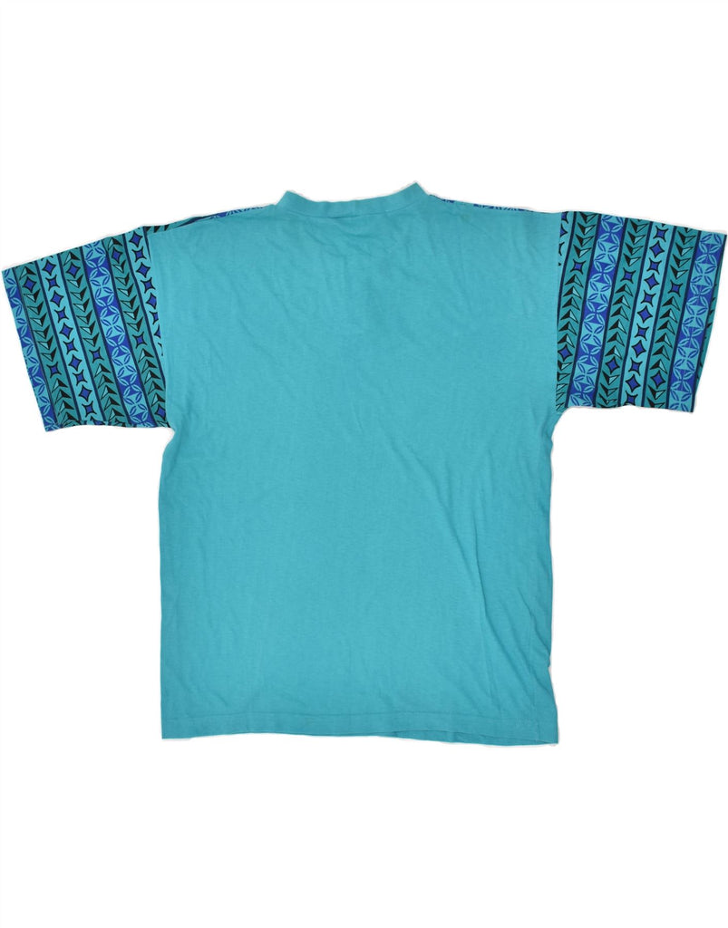 VINTAGE Mens Abstract Pattern T-Shirt Top UK 38/40 Medium Turquoise Cotton | Vintage Vintage | Thrift | Second-Hand Vintage | Used Clothing | Messina Hembry 