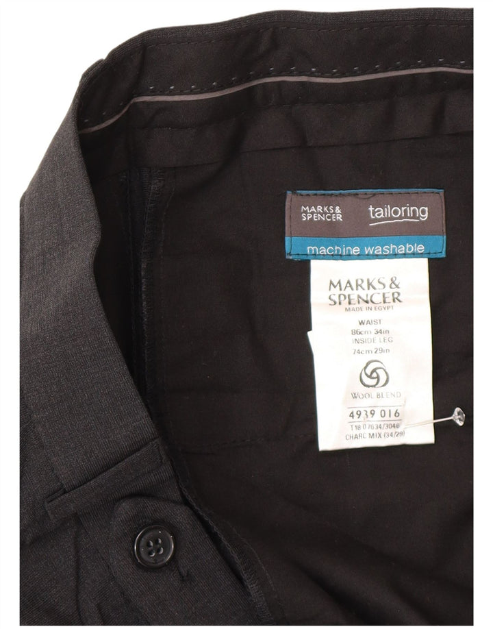 Marks & Spencer Mens Tailored Pegged Suit Trousers W34 L29 Grey Polyester