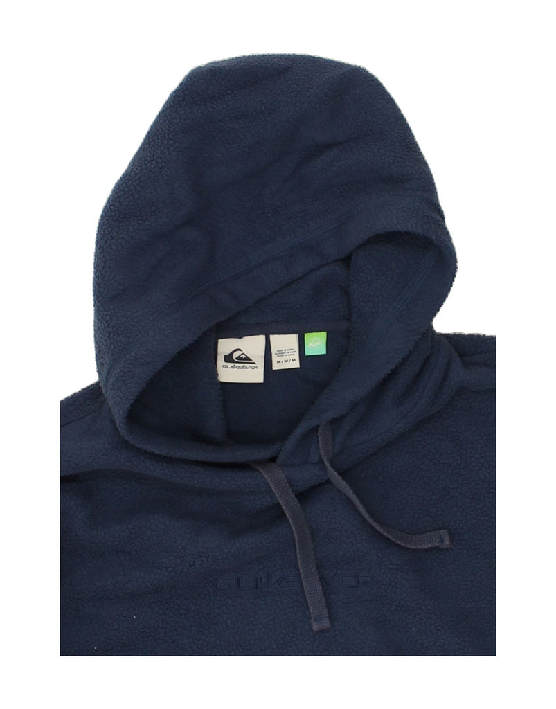 QUIKSILVER Mens Hooded Fleece Jumper Medium Navy Blue Polyester | Vintage Quiksilver | Thrift | Second-Hand Quiksilver | Used Clothing | Messina Hembry 