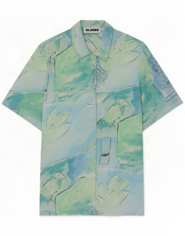 Glaser Womens Graphic Short Sleeve Shirt UK 16 Large Blue Tie Dye Viscose