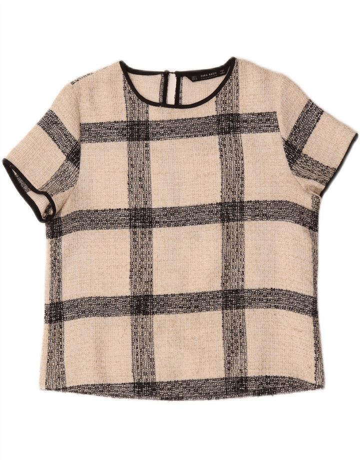 Zara Womens Blouse Top UK 16 Large Off White Plaid Acrylic