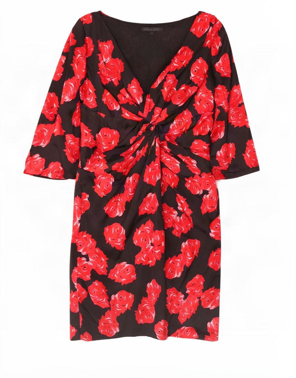 Coast Womens 3/4 Sleeve Sheath Dress UK 16 Large Black Floral Silk