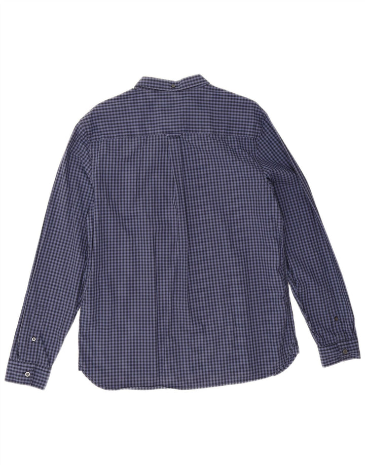 Lyle & Scott Mens Shirt Large Navy Blue Gingham Cotton