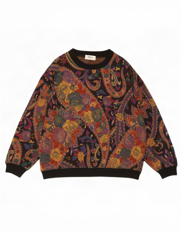 Vintage Womens Boat Neck Jumper Sweater EU 52 4XL Black Paisley Wool