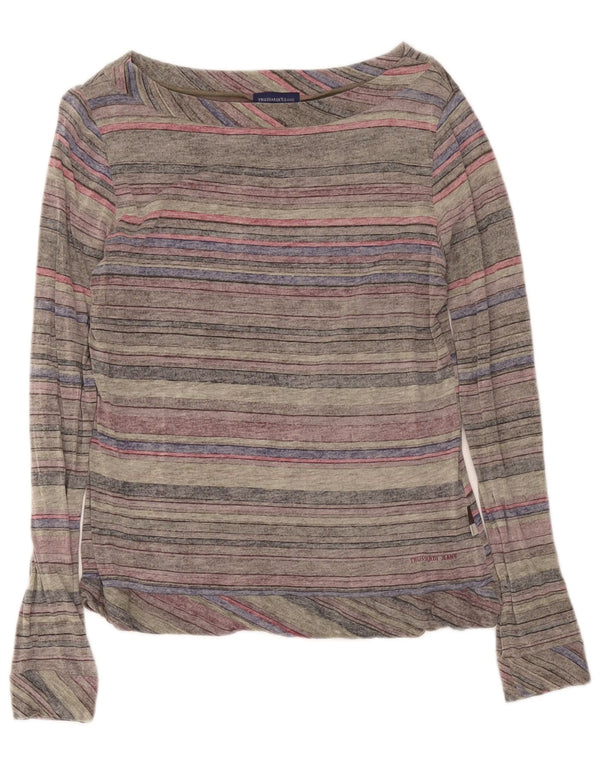 Trussardi Jeans Womens Top Long Sleeve UK 18 XL Grey Striped