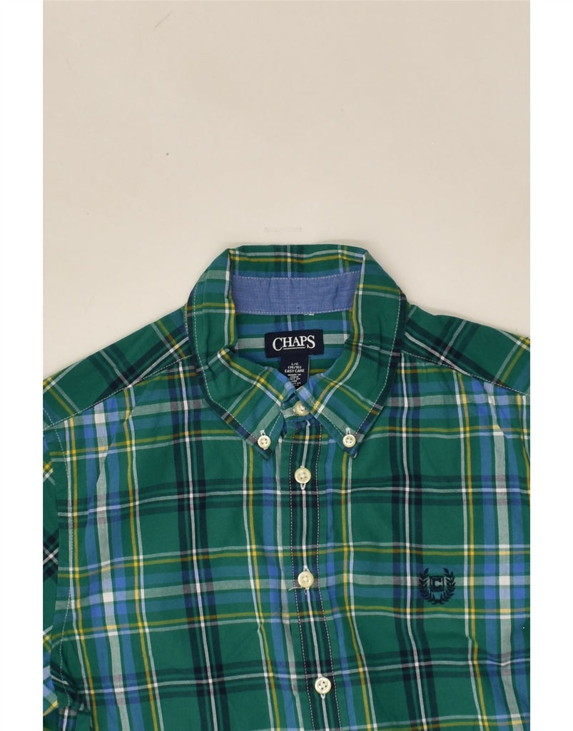 CHAPS Boys Easy Care Shirt 14-15 Years Large Green Check Cotton | Vintage Chaps | Thrift | Second-Hand Chaps | Used Clothing | Messina Hembry 