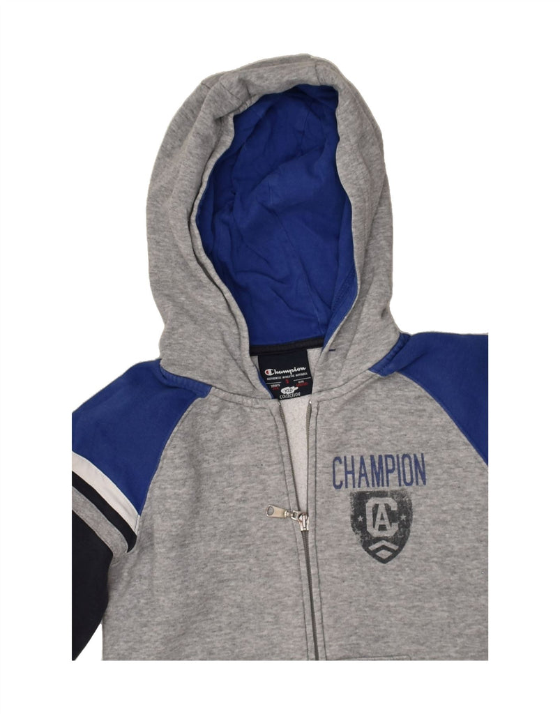 CHAMPION Boys Graphic Zip Hoodie Sweater 7-8 Years Small Grey Colourblock | Vintage Champion | Thrift | Second-Hand Champion | Used Clothing | Messina Hembry 