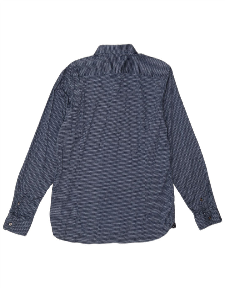 Ted Baker Mens Shirt Size 4 Large Blue Spotted Cotton