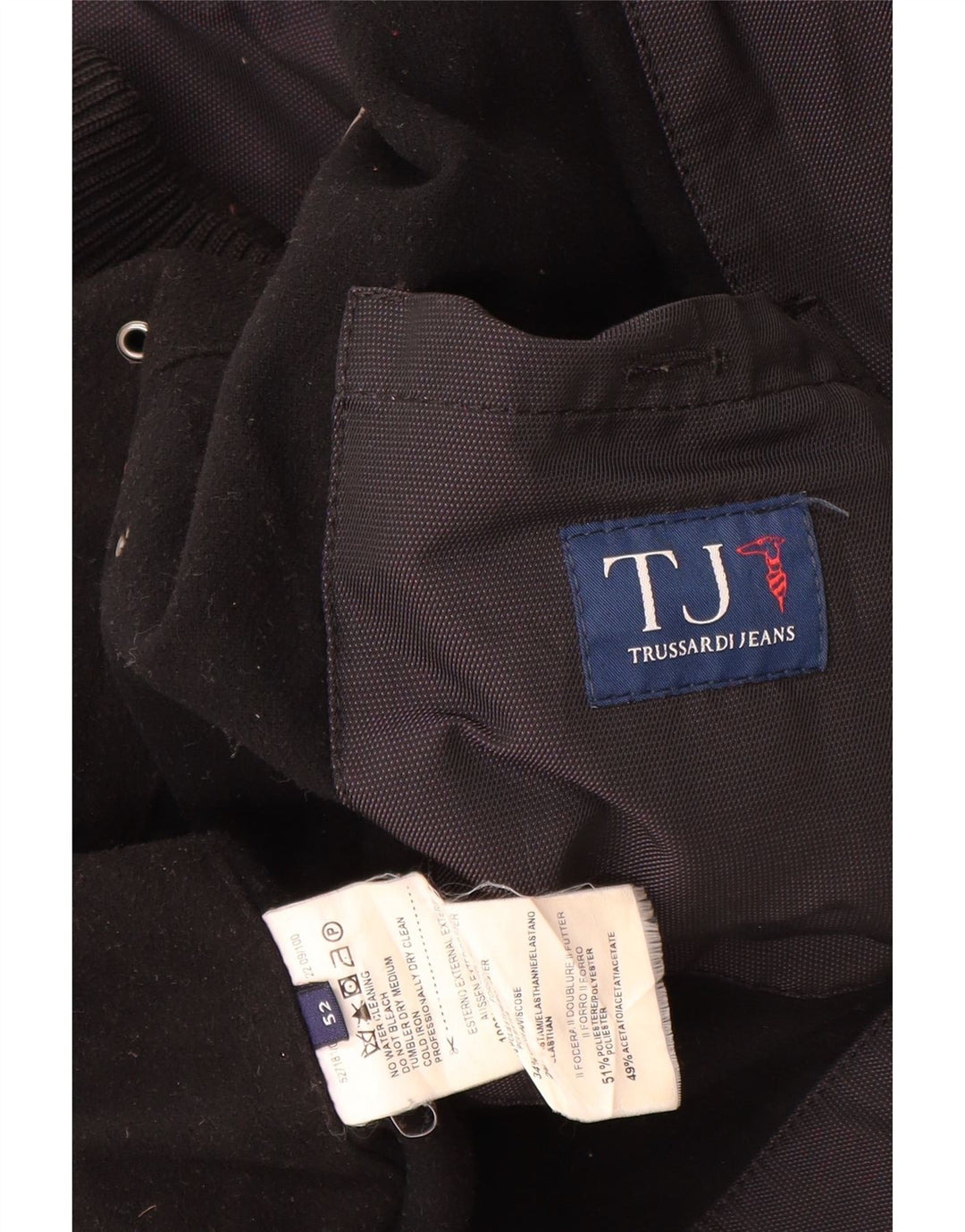 TRUSSARDI JEANS Mens Bomber Jacket IT 52 XL Black Polyester
