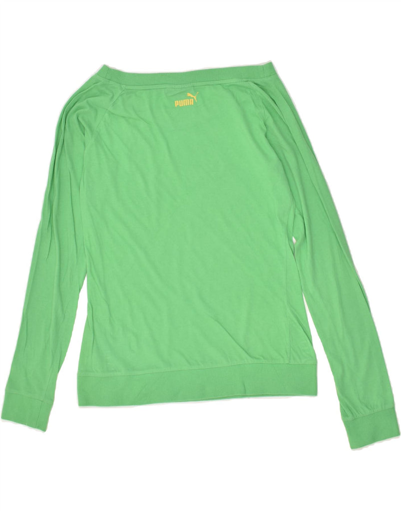 PUMA Womens Graphic Top Long Sleeve UK 16 Large Green Cotton | Vintage Puma | Thrift | Second-Hand Puma | Used Clothing | Messina Hembry 