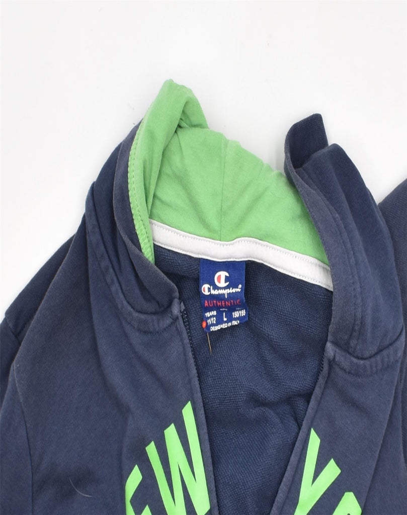 CHAMPION Boys Graphic Zip Hoodie Sweater 11-12 Years Large Navy Blue | Vintage | Thrift | Second-Hand | Used Clothing | Messina Hembry 