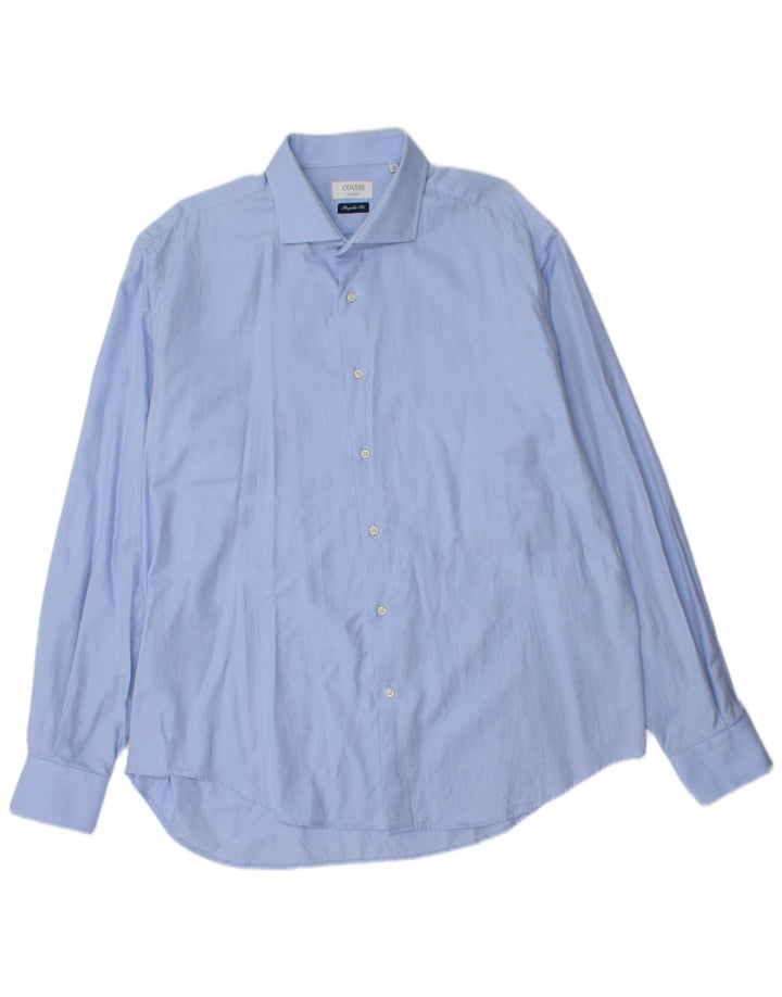 COVERI Mens Regular Fit Shirt Size 18 45 2XL Blue Cotton