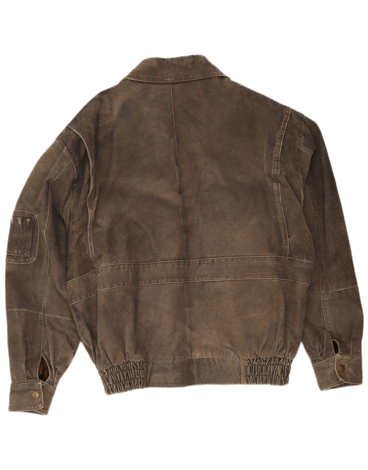 Front Line Mens Leather Jacket IT 48 Medium Khaki