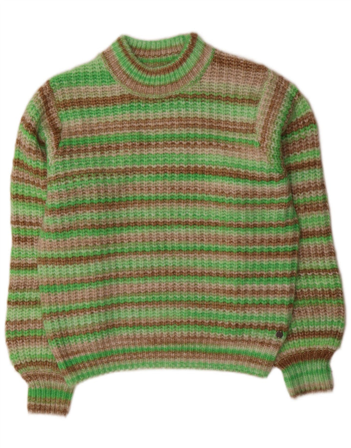 Garcia Womens Crew Neck Jumper Sweater UK 14 Medium Green Striped