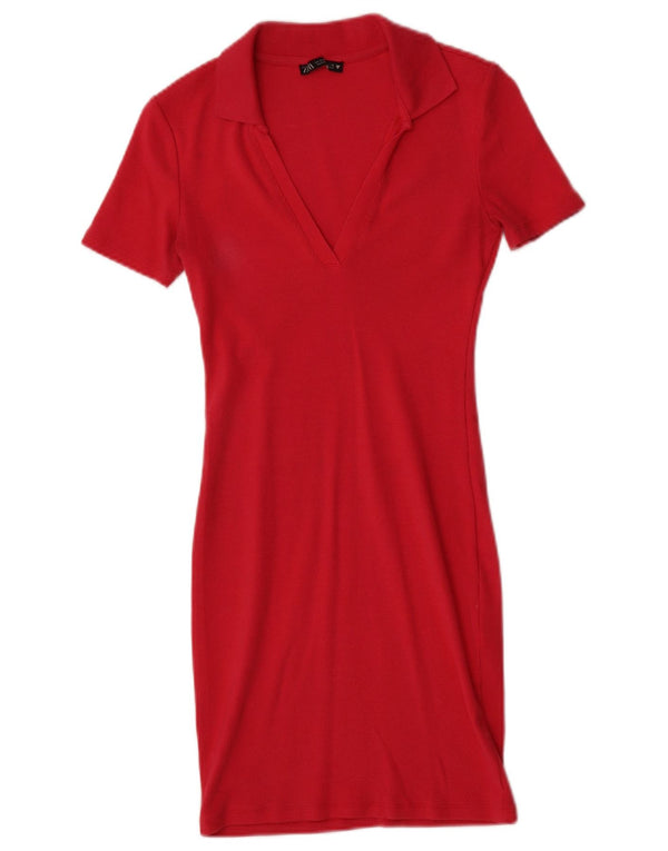Zara Womens Bodycon Dress UK 10 Small Red Cotton