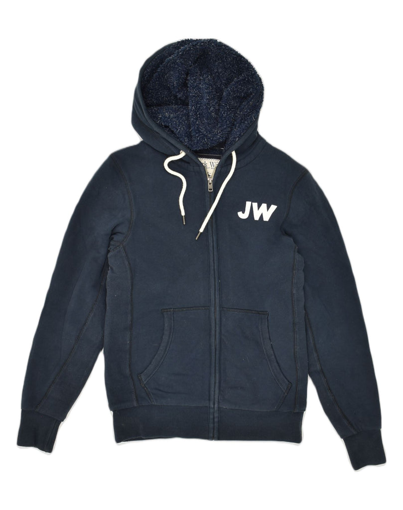 JACK WILLS Mens Graphic Zip Hoodie Sweater XS Navy Blue Cotton | Vintage Jack Wills | Thrift | Second-Hand Jack Wills | Used Clothing | Messina Hembry 