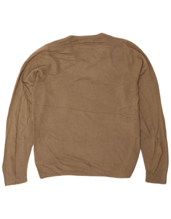 Marks & Spencer Mens Blue Harbour V-Neck Jumper Sweater Small Brown Acrylic