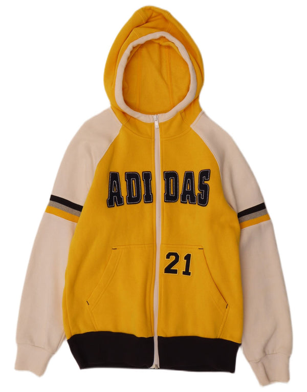 ADIDAS Boys Graphic Zip Hoodie Sweater 13-14 Years Yellow Colourblock