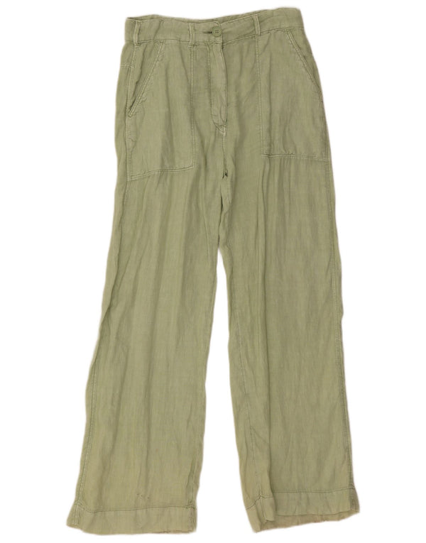Zara Womens High Waist Wide Leg Chino Trousers Small W26 L30 Green